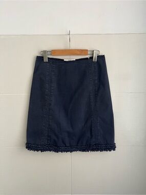 Prada Navy A-Line Skirt with Frayed Hem